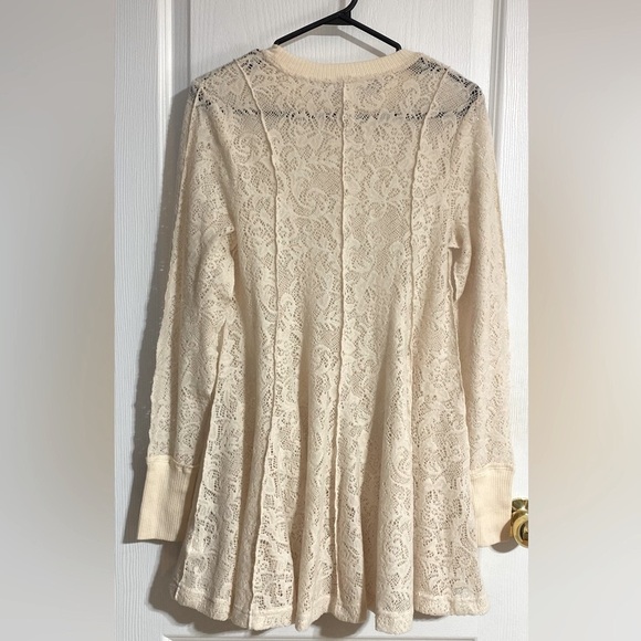 Free People Cream Lace Boho Long Sleeve Cowgirl Western Tunic Size Small - Picture 7 of 8